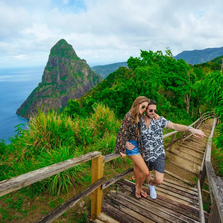 Visitors enjoying the Piton view from Tet Paul Nature Trail